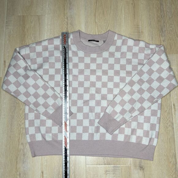 T-Tahari Womens Pink & White Checkered Crew Neck Long Sleeve Sweater Size LRG - Picture 3 of 6
